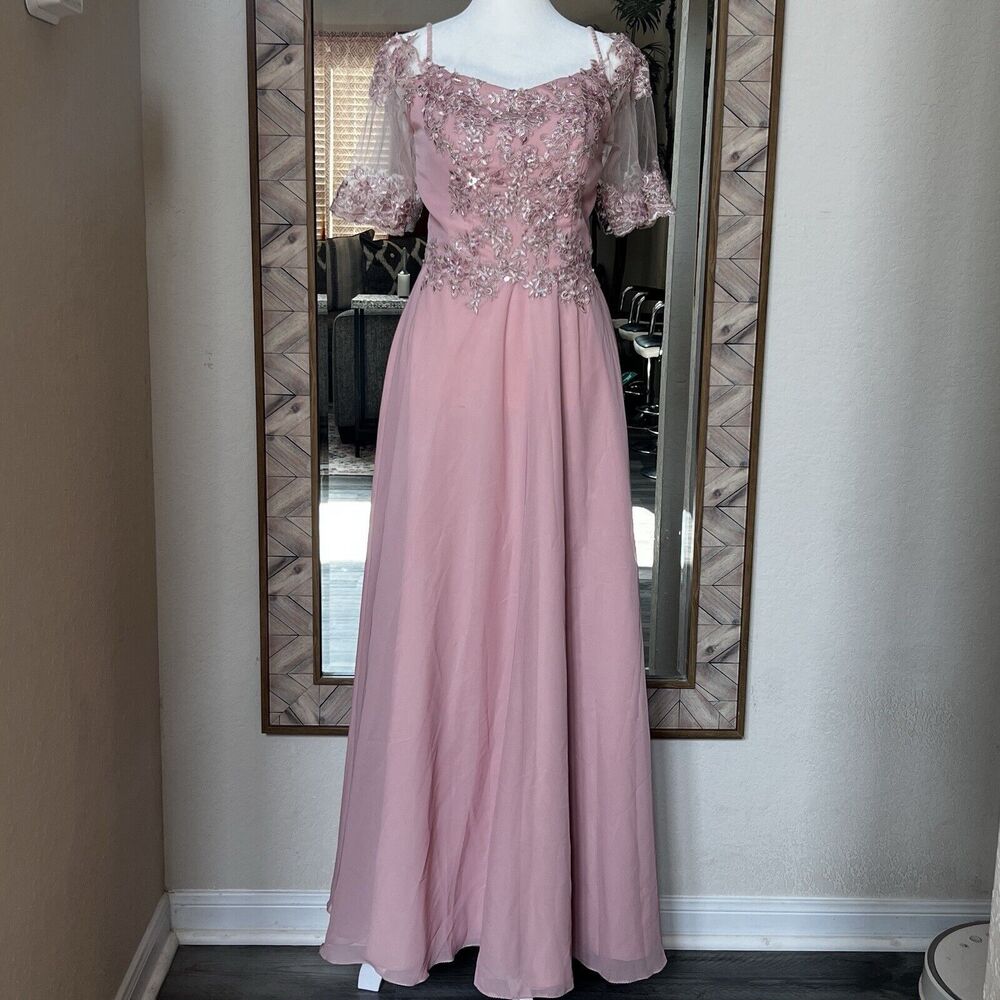 Women’s Pink A-Line Chiffon & Lace Applique Dress Size XXS/XS